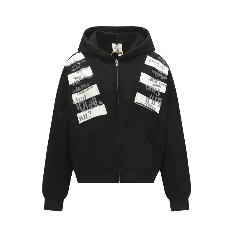 Street Style Letter Patch Suede Hooded Sweatshirt for Men and Women - MarkoFit