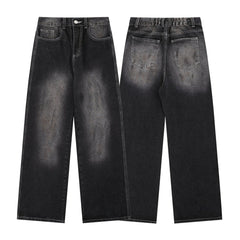 Washed Straight Jeans Men Loose Slimming Design Trousers - MarkoFit