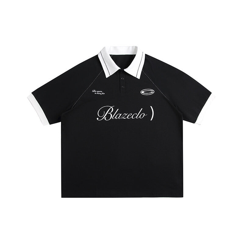 Letter print loose contrasting collar short sleeved polo shirt for men - MarkoFit