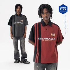 Streetwear Polo Collar Short Sleeve T-Shirt Loose Fit for Men - MarkoFit