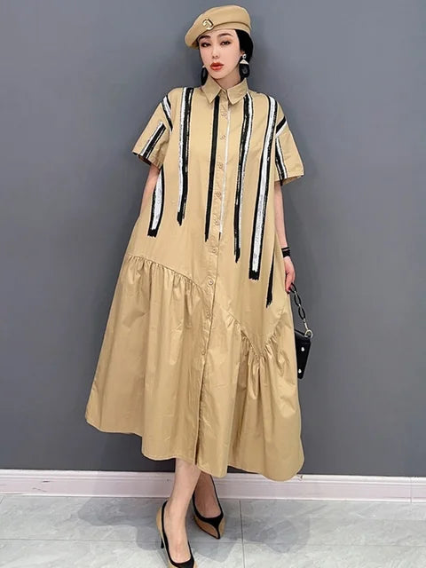 Korean Fashion Shirt Dress For Women Office Lady Loose Elegant Chic Vestido  Clothes Robe