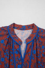 Brown 3/4 Puff Sleeve Tiered Loose Floral Dress