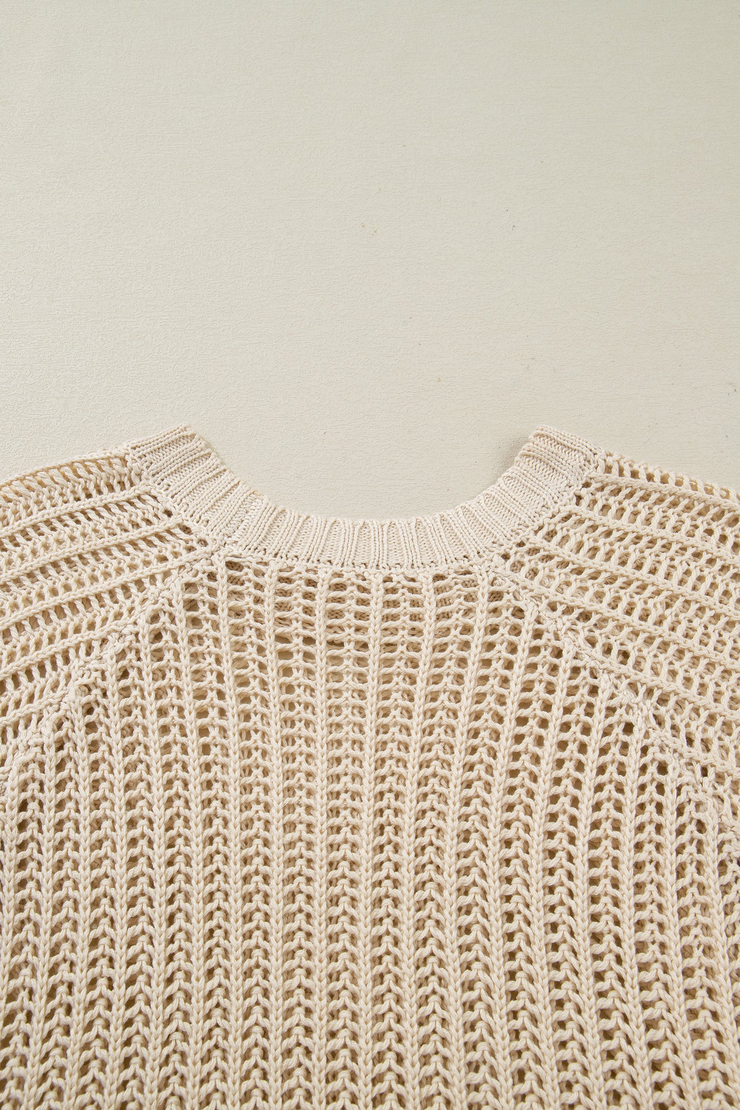 Apricot Plus Size Open Knit Bow Tie Short Sleeve Sweater - MarkoFit