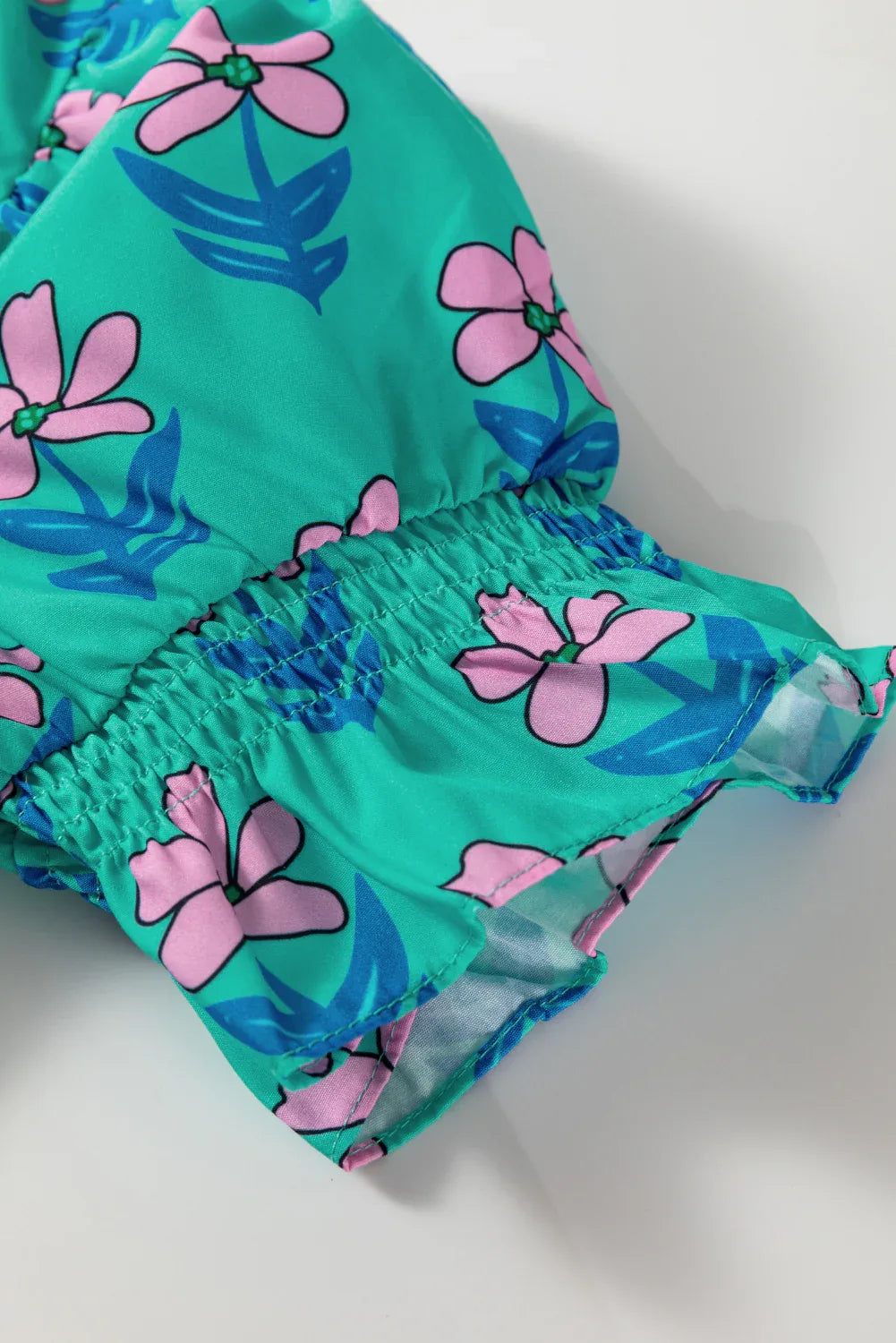 Green Floral Print Frilly Smocked Detail High Waist Mini Dress - MarkoFit