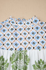 Green Floral Print Contrast Patchwork Ruffle Detail Mini Dress - MarkoFit