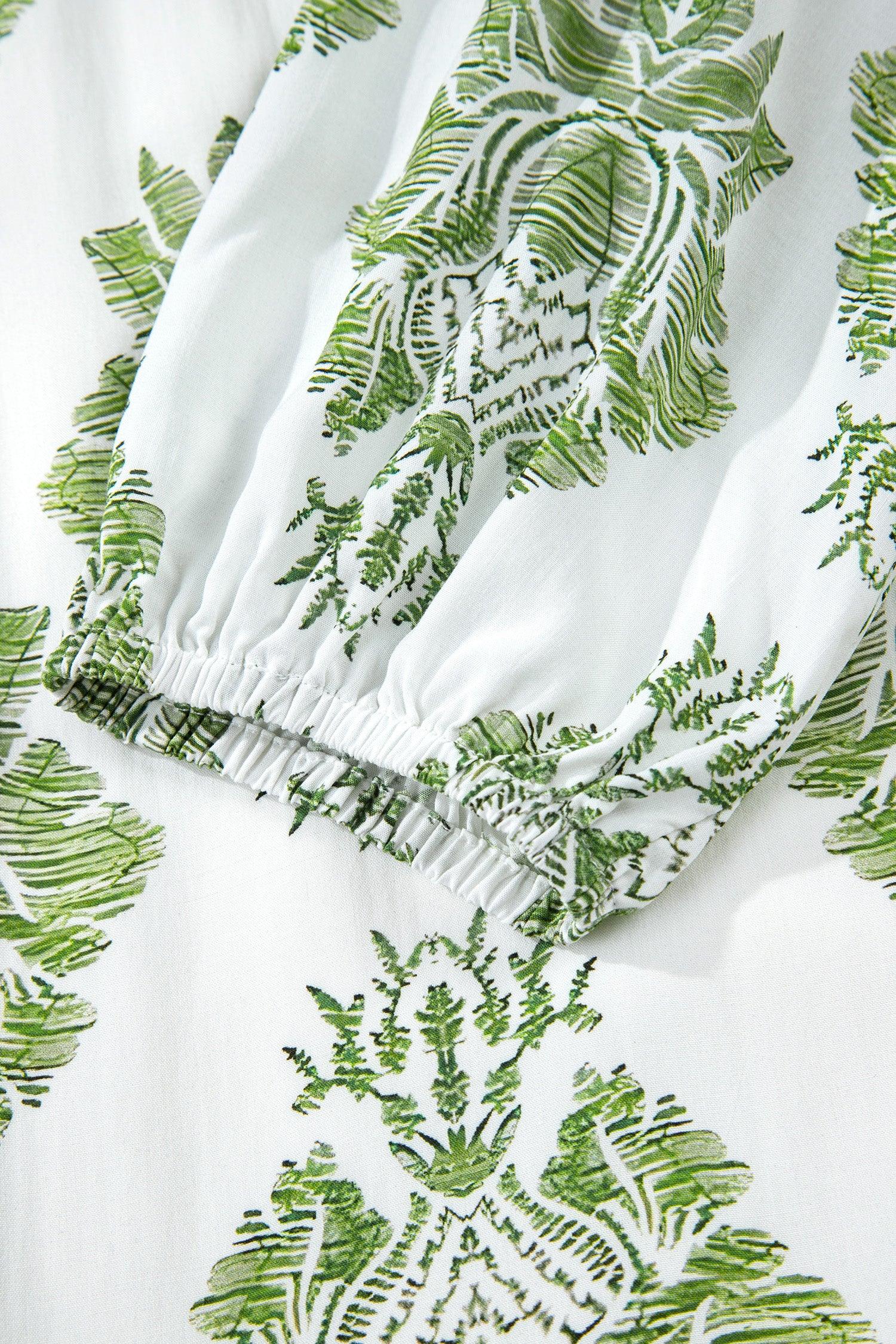 Green Floral Print Contrast Patchwork Ruffle Detail Mini Dress - MarkoFit