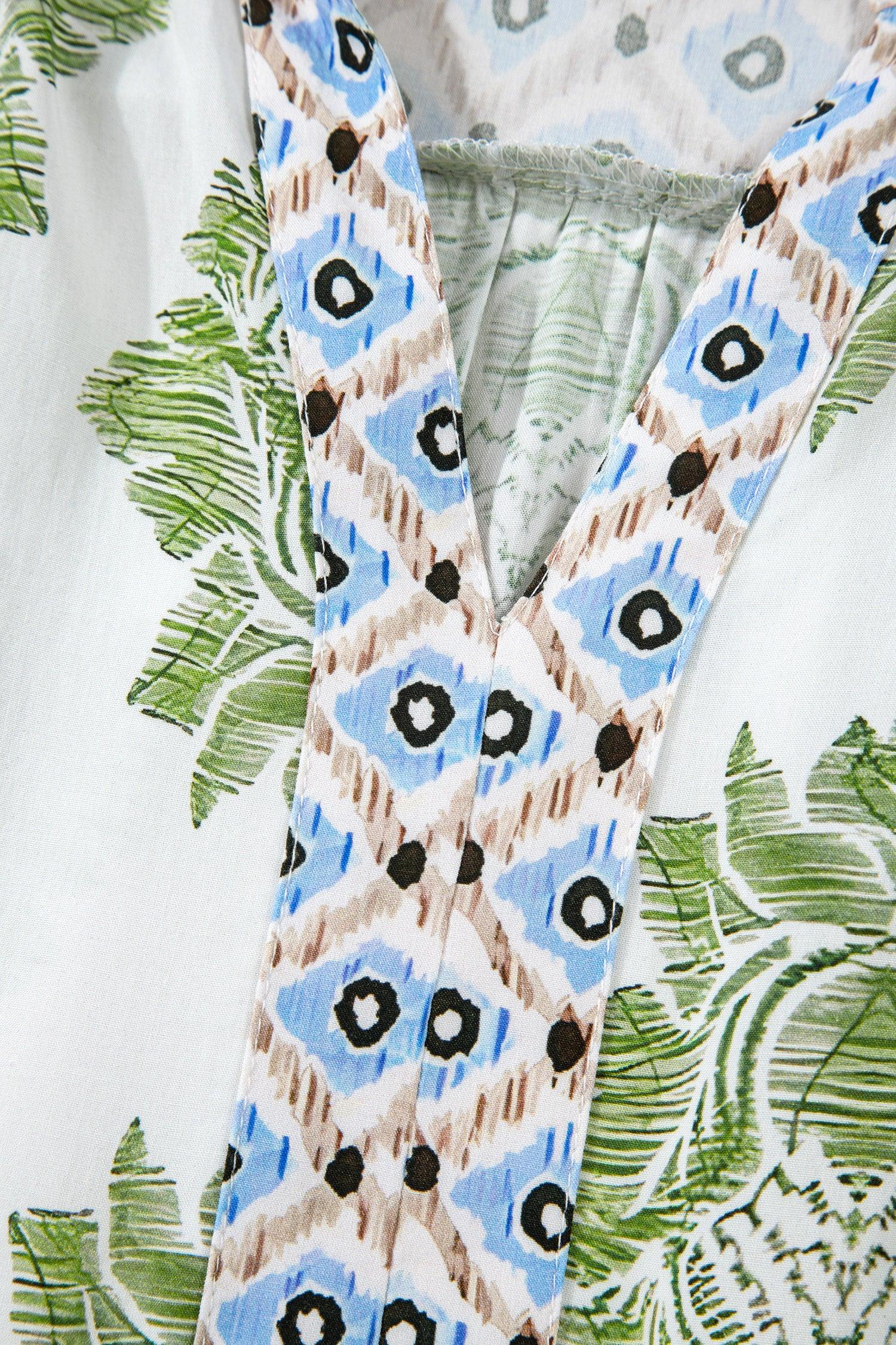 Green Floral Print Contrast Patchwork Ruffle Detail Mini Dress - MarkoFit