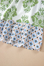 Green Floral Print Contrast Patchwork Ruffle Detail Mini Dress - MarkoFit