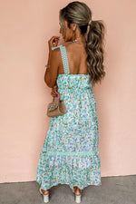 Green Floral Lace Tied Strap Empire Waist Maxi Dress - MarkoFit