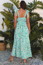 Green Floral Lace Tied Strap Empire Waist Maxi Dress - MarkoFit
