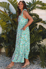 Green Floral Lace Tied Strap Empire Waist Maxi Dress - MarkoFit
