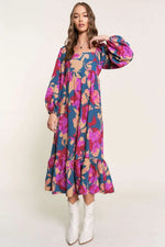 Multicolour Floral Print Square Neck Ruffled High Waist Dress - MarkoFit