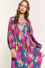 Multicolour Floral Print Square Neck Ruffled High Waist Dress - MarkoFit