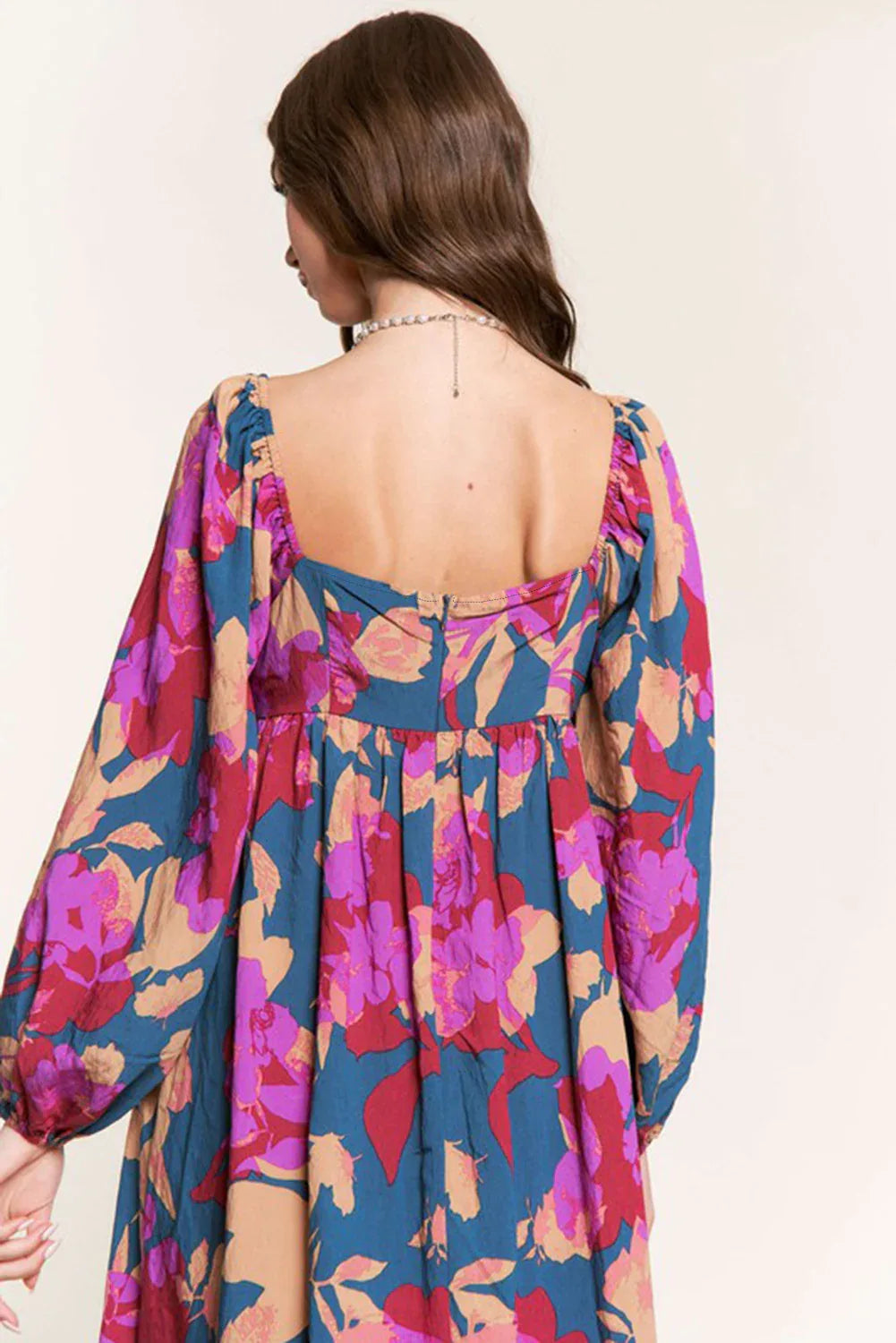 Multicolour Floral Print Square Neck Ruffled High Waist Dress - MarkoFit