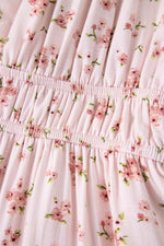 Pink Front Tie Shirred Waist Short Sleeve Ruffled Floral Mini Dress - MarkoFit