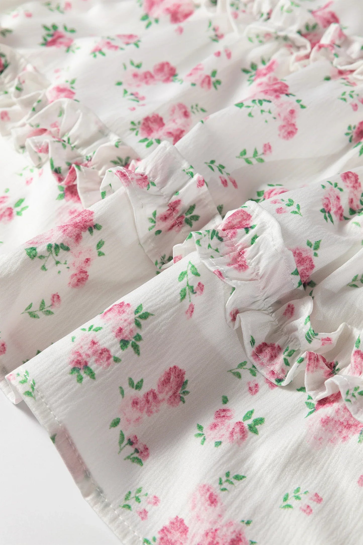 Pink Floral Print Long Sleeve Ruffle Detail Flared Mini Dress - MarkoFit