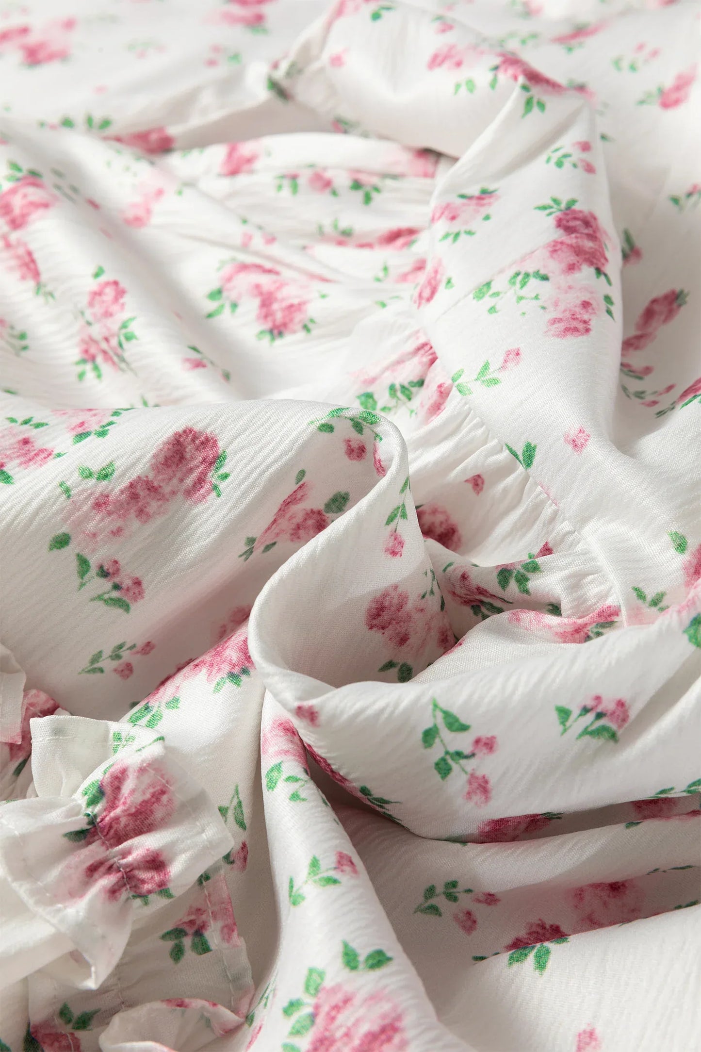 Pink Floral Print Long Sleeve Ruffle Detail Flared Mini Dress - MarkoFit