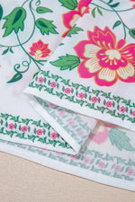 White Floral Print Half Button Mandarin Neck 3/4 Sleeve Maxi Dress - MarkoFit