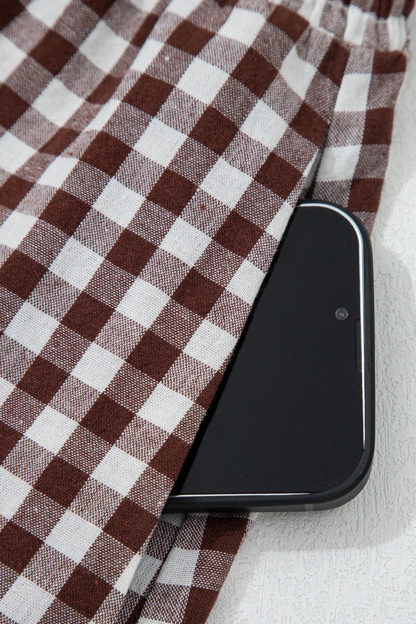 Coffee Plaid Print Full Zipper Cinched Waist Fit Flare Sleeveless Maxi Dress - MarkoFit