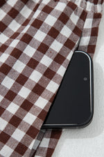 Coffee Plaid Print Full Zipper Cinched Waist Fit Flare Sleeveless Maxi Dress - MarkoFit