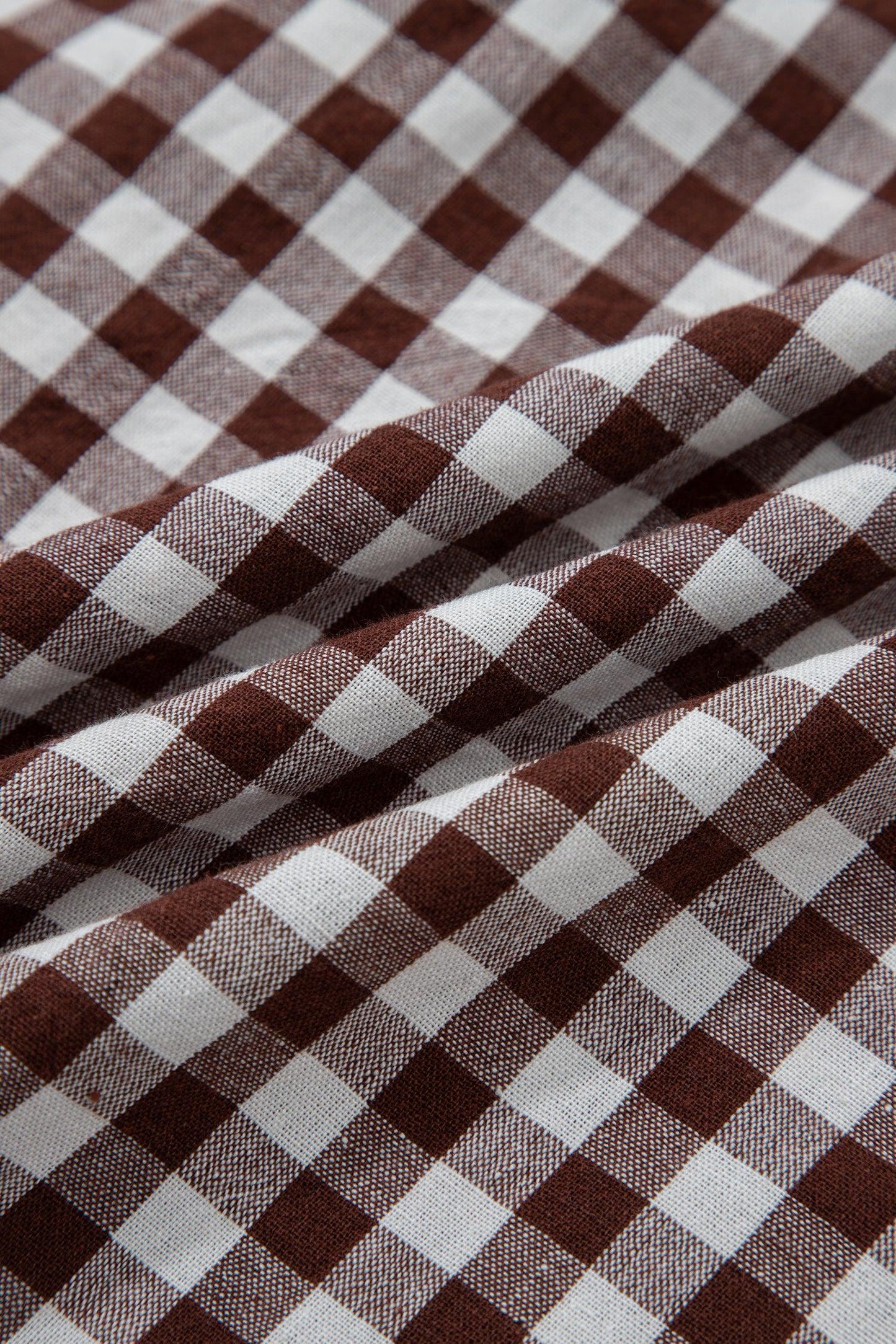 Coffee Plaid Print Full Zipper Cinched Waist Fit Flare Sleeveless Maxi Dress - MarkoFit