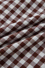 Coffee Plaid Print Full Zipper Cinched Waist Fit Flare Sleeveless Maxi Dress - MarkoFit