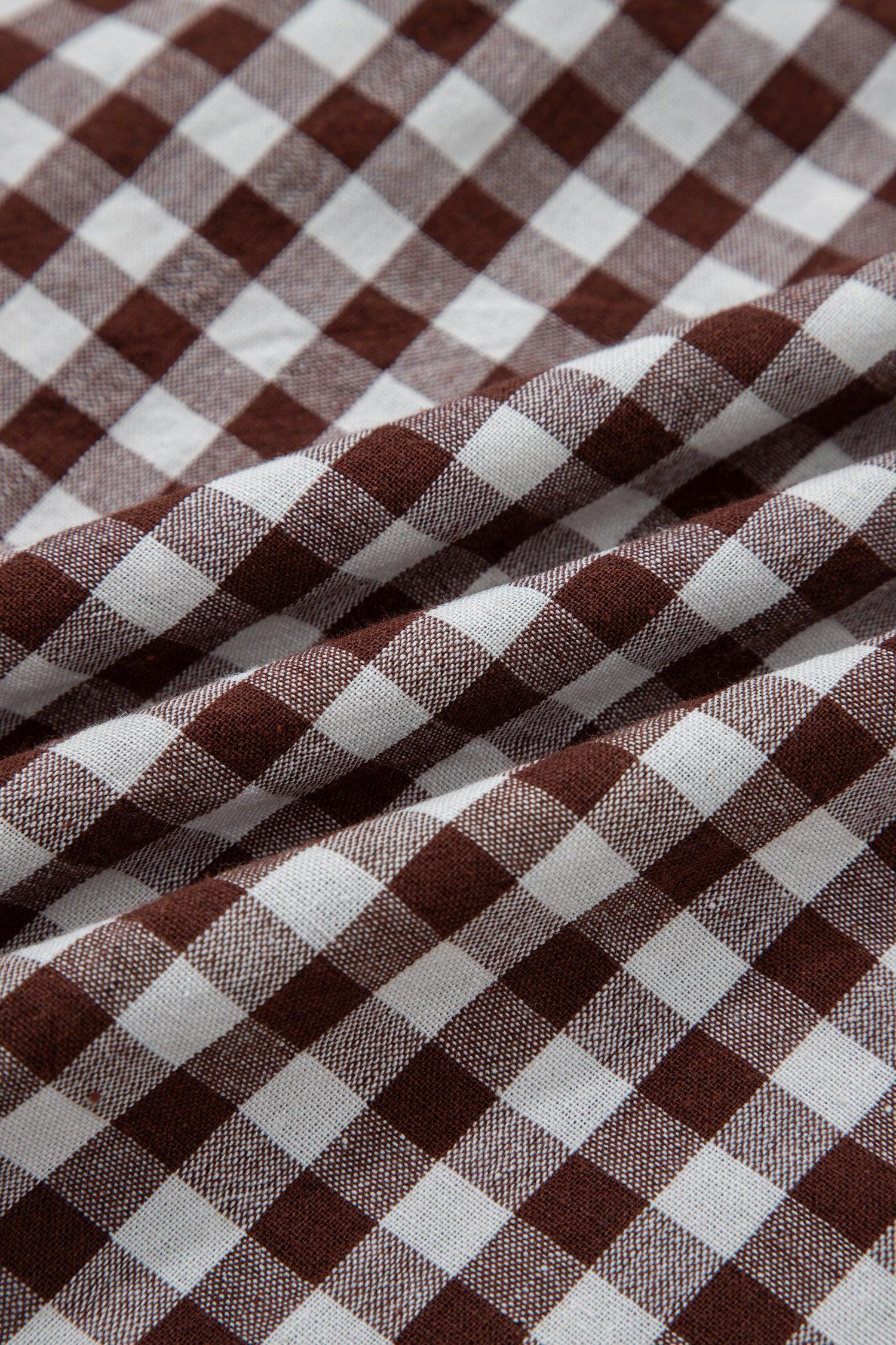 Coffee Plaid Print Full Zipper Cinched Waist Fit Flare Sleeveless Maxi Dress - MarkoFit