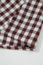 Coffee Plaid Print Full Zipper Cinched Waist Fit Flare Sleeveless Maxi Dress - MarkoFit