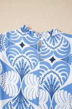 Sky Blue Tropical Botanic Print Flutter Sleeve Vacation Long Dress - MarkoFit