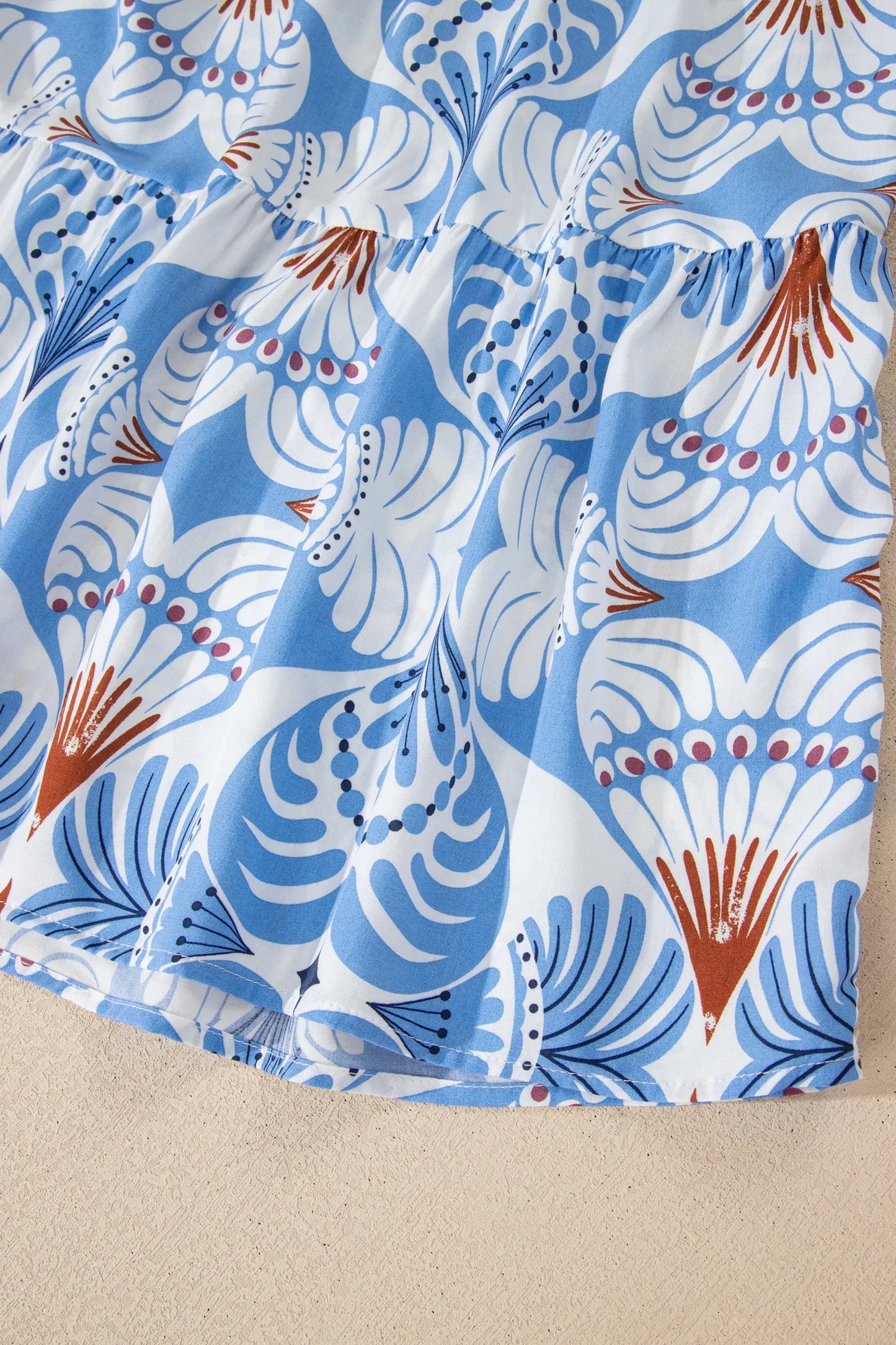 Sky Blue Tropical Botanic Print Flutter Sleeve Vacation Long Dress - MarkoFit