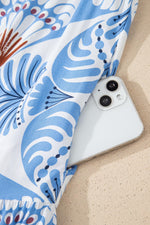 Sky Blue Tropical Botanic Print Flutter Sleeve Vacation Long Dress - MarkoFit