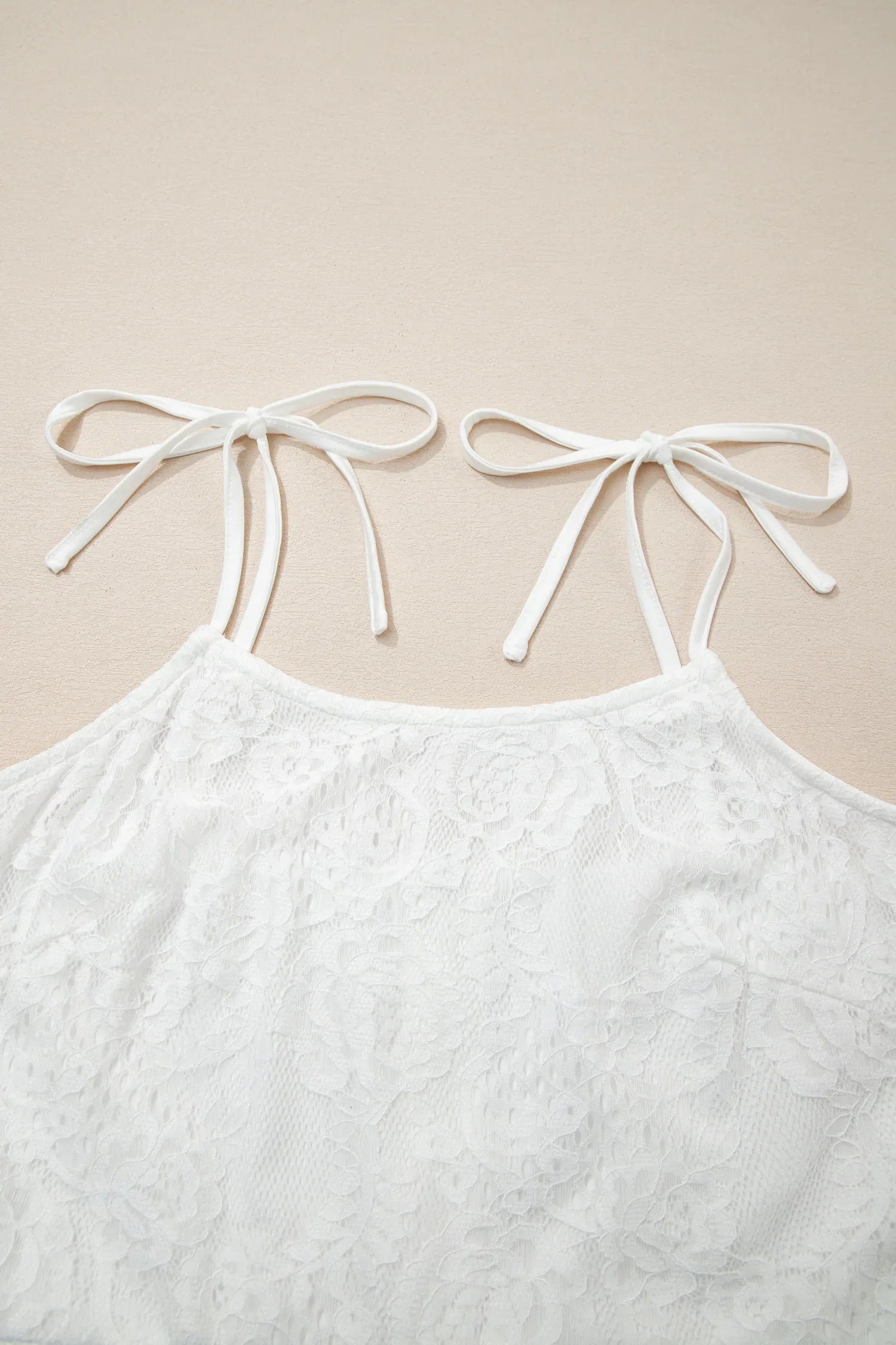 White Tie Spaghetti Straps Floral Lace Overlay Long Dress - MarkoFit