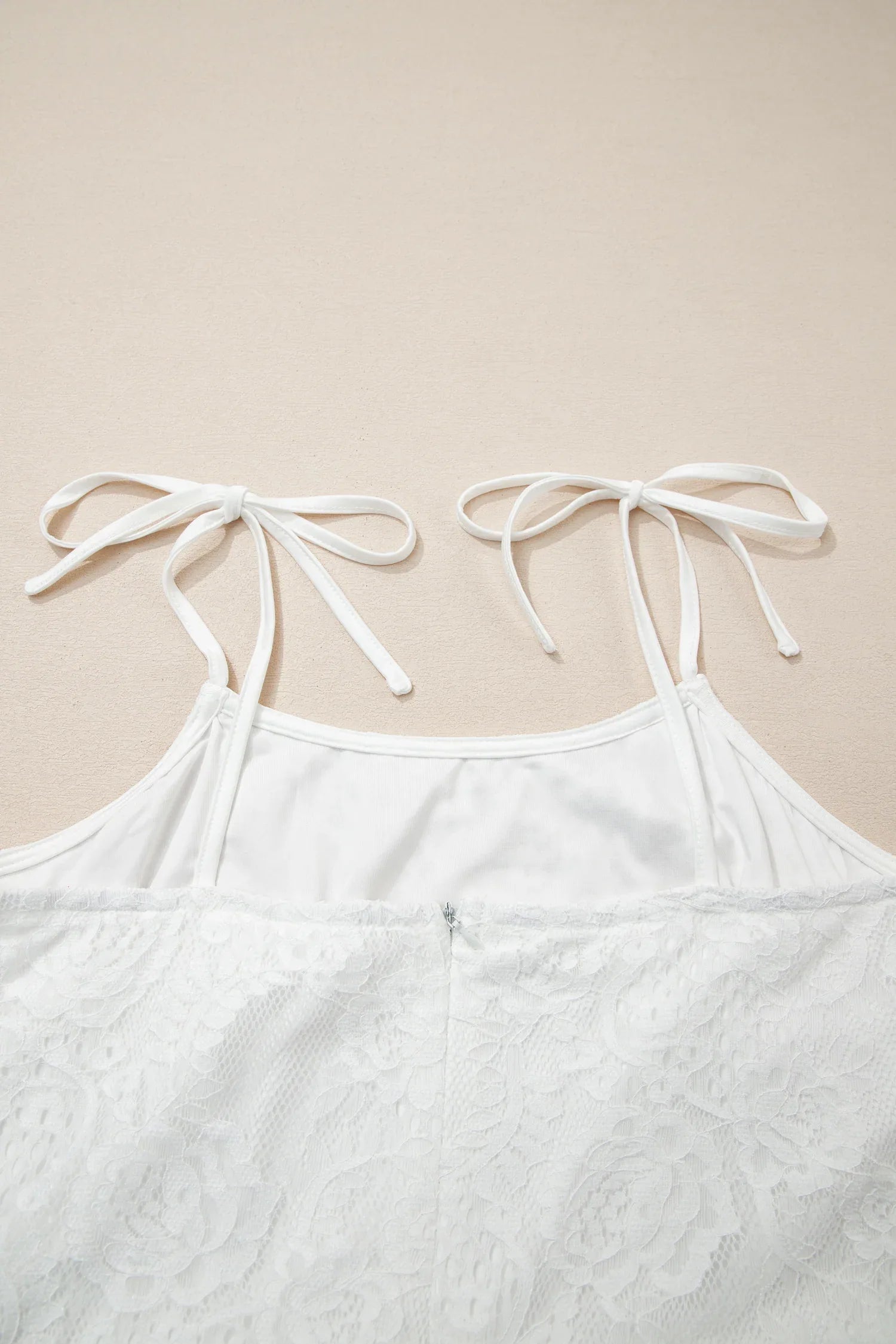 White Tie Spaghetti Straps Floral Lace Overlay Long Dress - MarkoFit