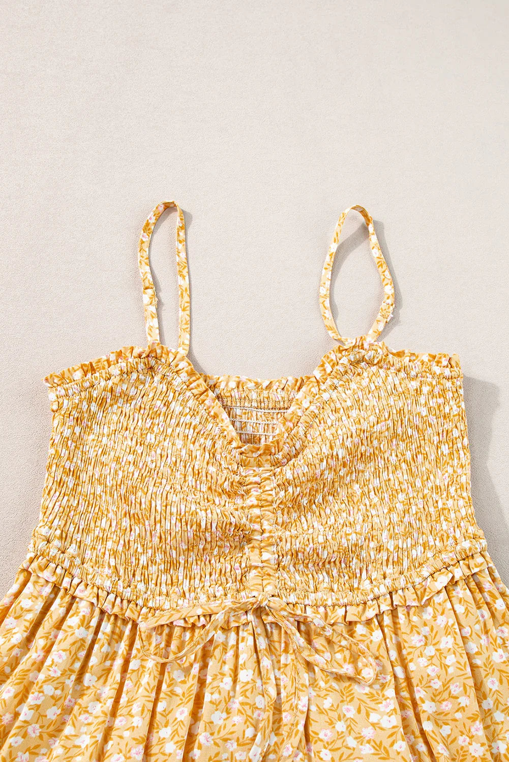 Yellow Frilly Smocked High Waist Floral Maxi Dress - MarkoFit