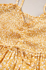 Yellow Frilly Smocked High Waist Floral Maxi Dress - MarkoFit