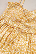 Yellow Frilly Smocked High Waist Floral Maxi Dress - MarkoFit