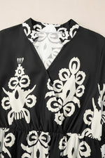 Black Western Geometric Print 3/4 Sleeve Loose Midi Dress - MarkoFit