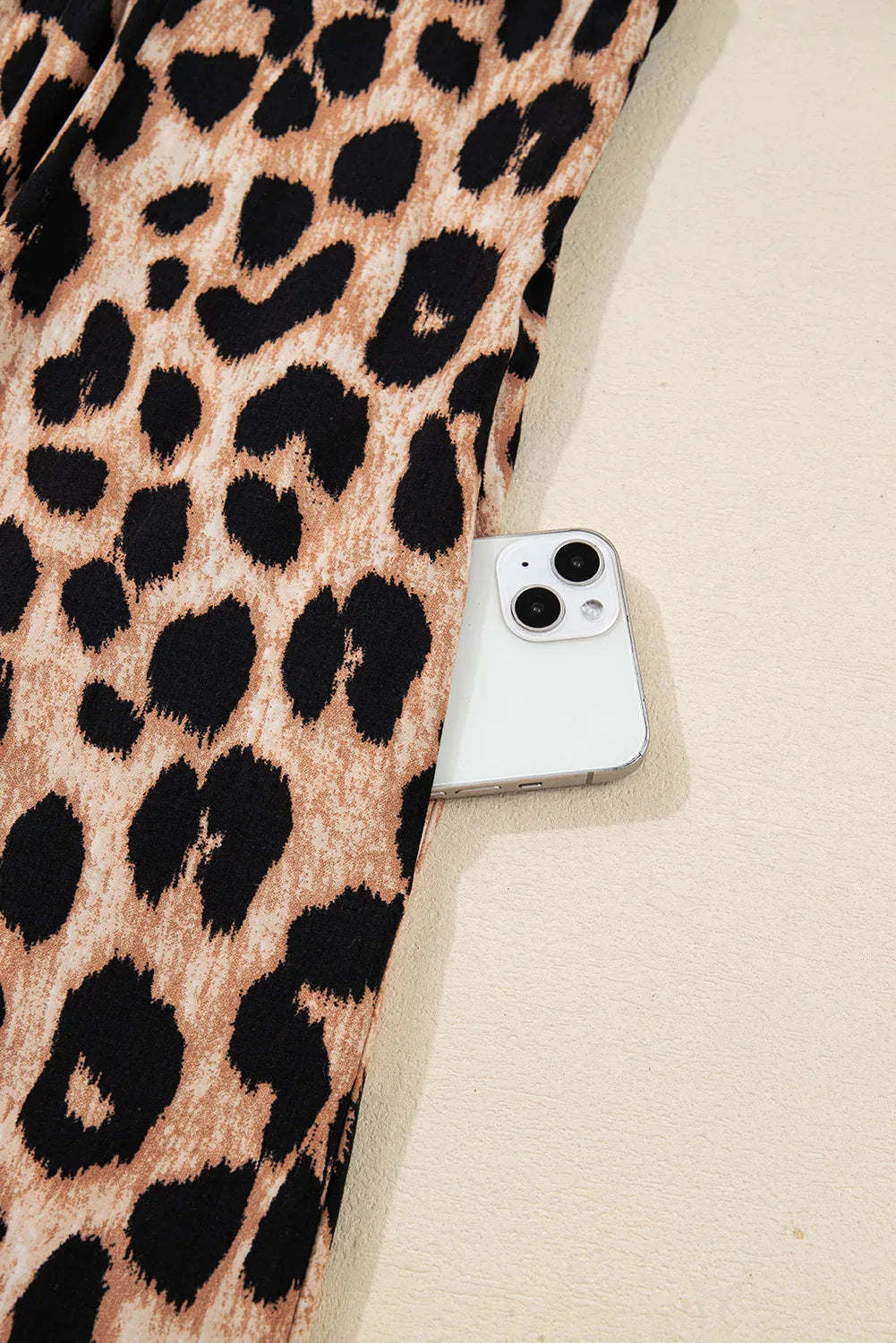 Brown Leopard Print Smocked Detail Flowy Midi Dress - MarkoFit