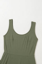 Four Leaf Clover Sleeveless Scoop Neck Flared Split Midi Dress - MarkoFit