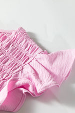 Pink Smocked Bodice Flutter Sleeve Fit Flare Tiered Midi Dress - MarkoFit