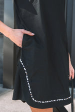 Black Leopard Trim Notched Neck Short Puff Sleeve Shift Mini Dress - MarkoFit