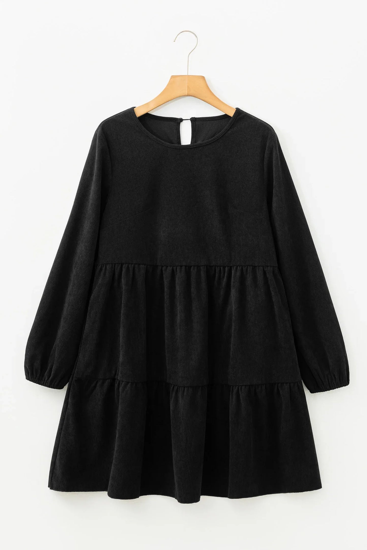 Black Lantern Sleeve Tiered Mini Dress - MarkoFit