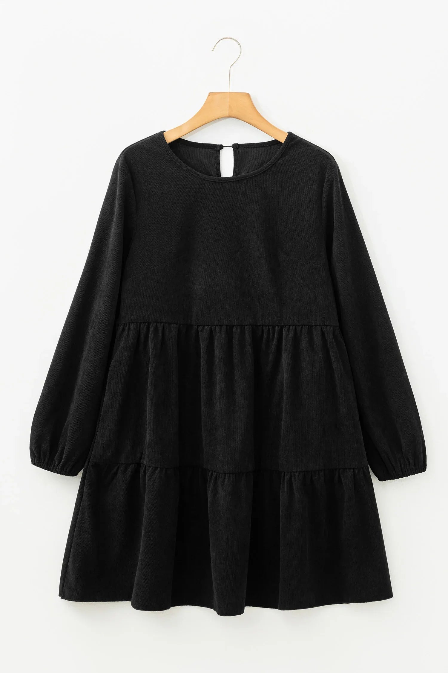 Black Lantern Sleeve Tiered Mini Dress - MarkoFit