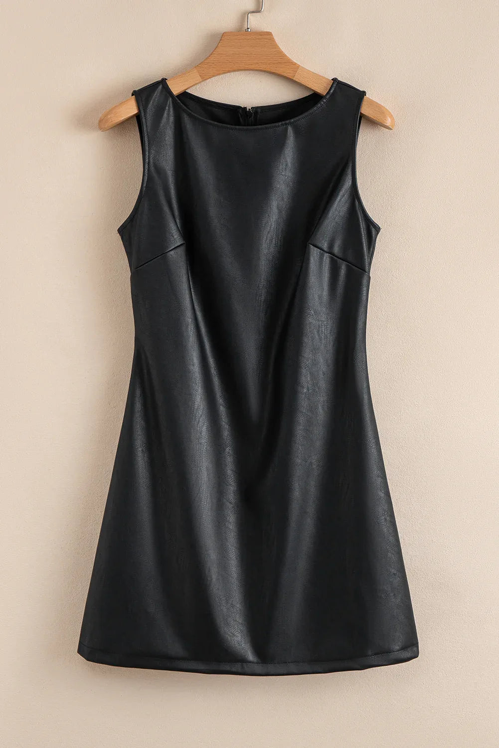 Black Vegan Leather Sleeveless Mini Dress - MarkoFit