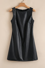 Black Vegan Leather Sleeveless Mini Dress - MarkoFit