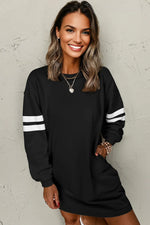 Black Varsity Contrast Banded Sleeve Shift Sweatshirt Dress - MarkoFit