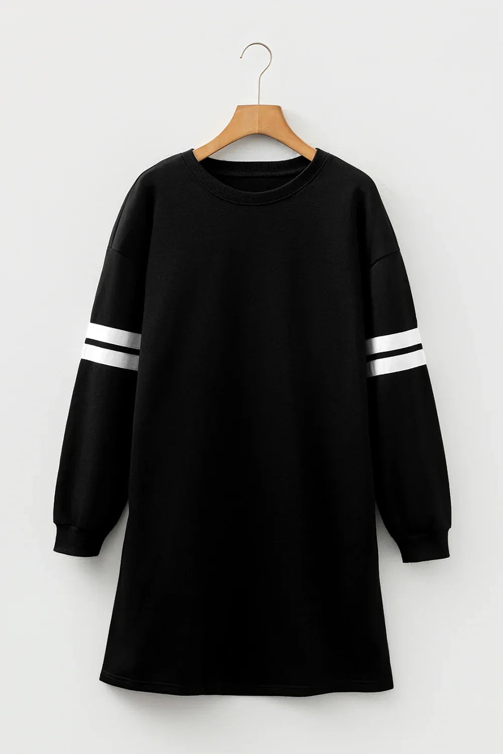 Black Varsity Contrast Banded Sleeve Shift Sweatshirt Dress - MarkoFit
