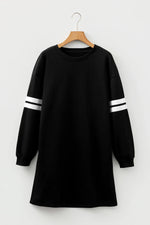 Black Varsity Contrast Banded Sleeve Shift Sweatshirt Dress - MarkoFit