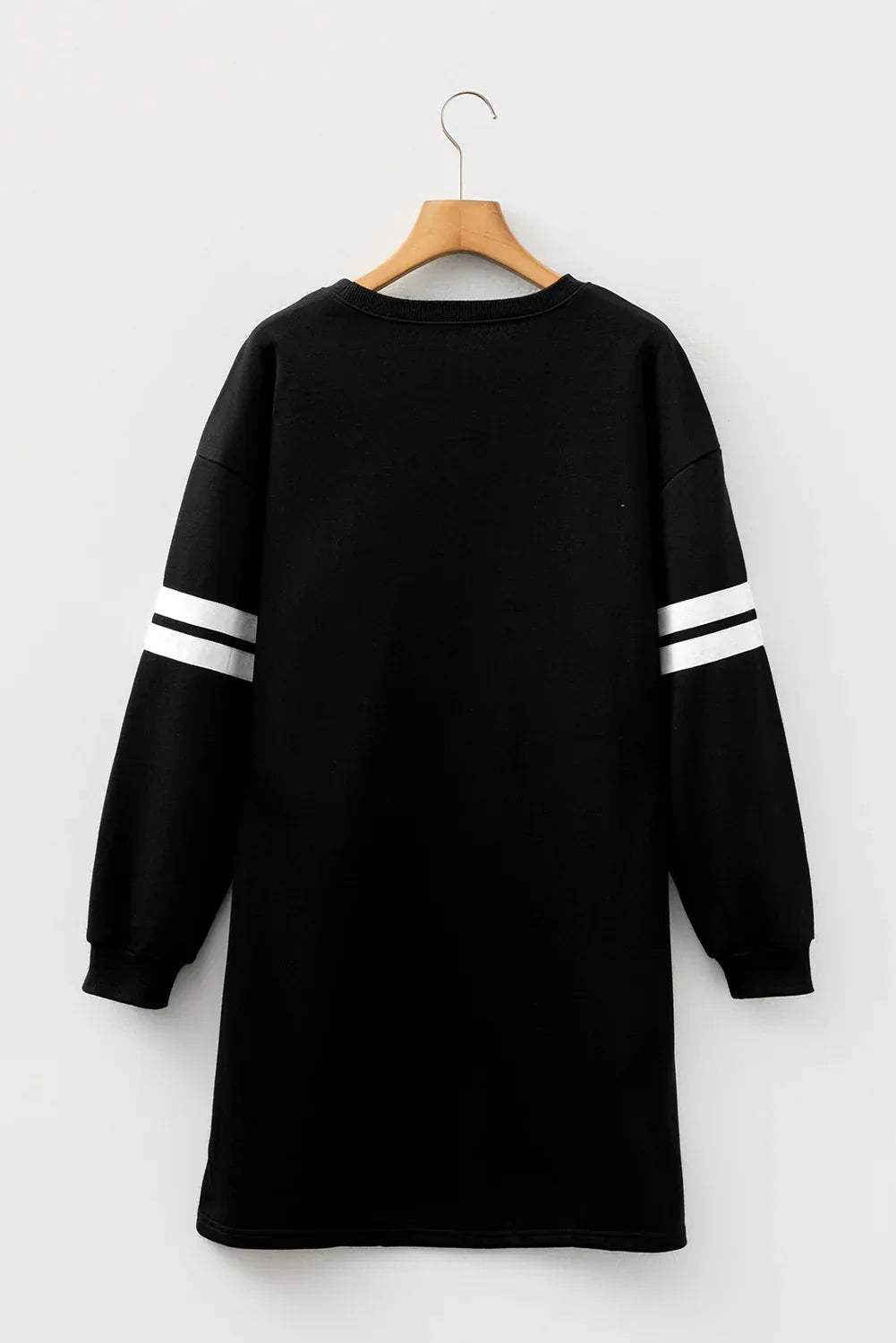 Black Varsity Contrast Banded Sleeve Shift Sweatshirt Dress - MarkoFit