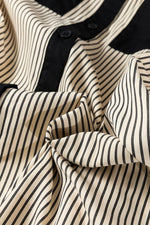 Black Stripe Color Block Patchwork Shirt Collar Button Down Puff Sleeve Mini Dress - MarkoFit